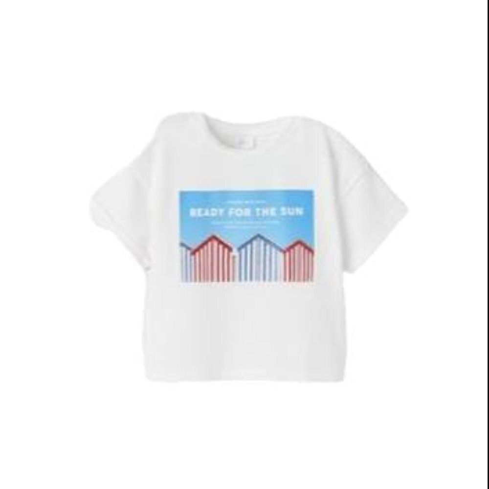 ZARA RHINESTONE BEACH HUT T-SHIRT WHITE SIZE 9T 3037/618/250